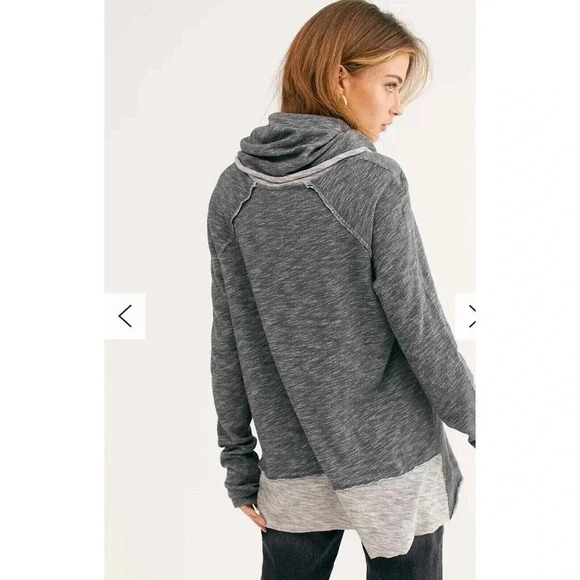 Free People Beach Two Body Pullover Women's One Size Heathered Gray Cowl Neck - Picture 3 of 7